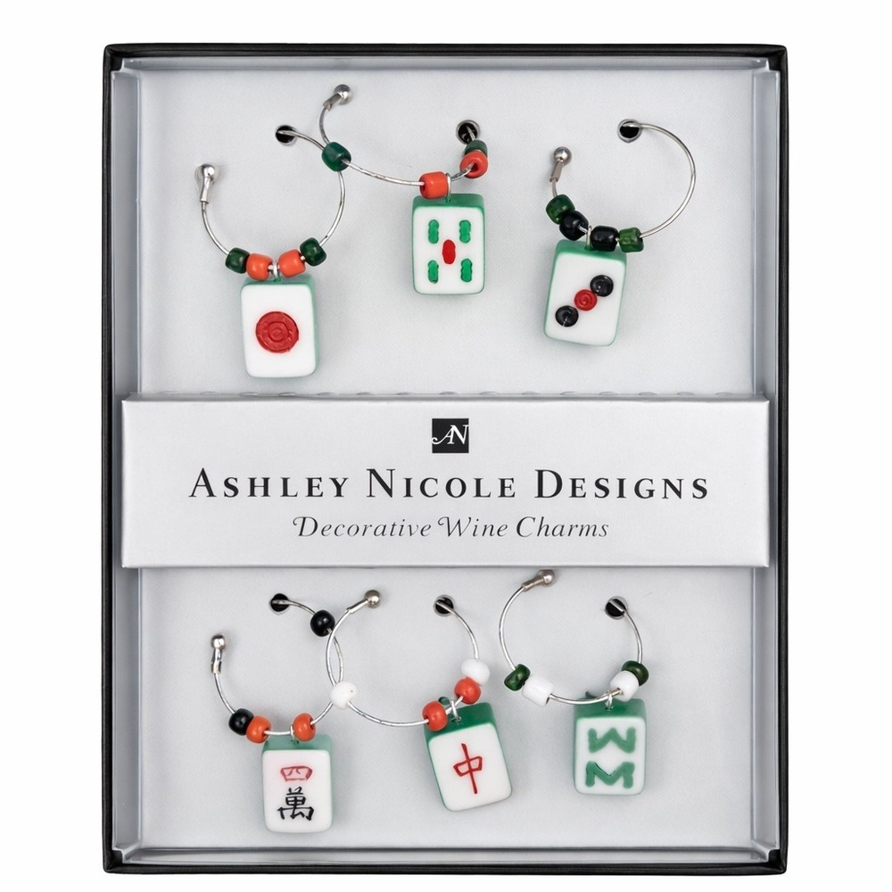 Ashley Nicole Mahjong Wine Charms Set of 6 Gift Box New